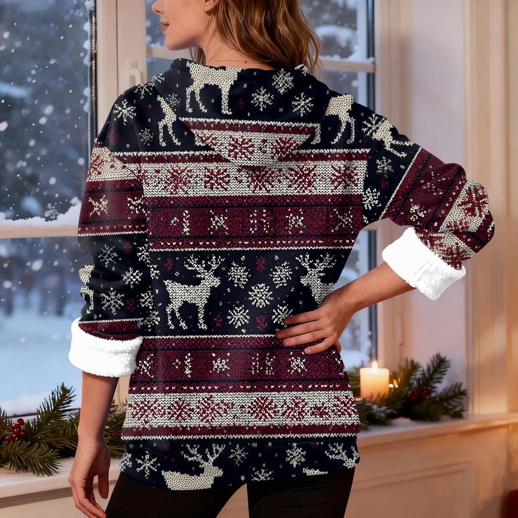 Women's Fashion Casual Long Sleeve Christmas Printed Hooded Sweatshirt