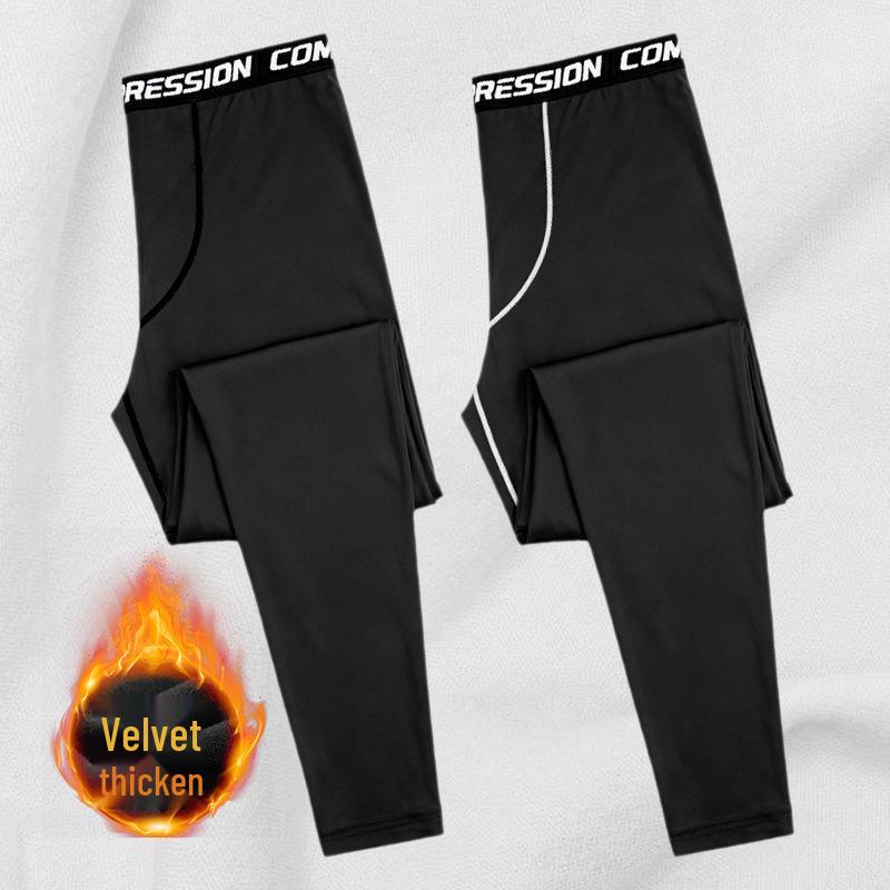 Men's Fleece-Lined Sports Base Layer Pants for Running, Autumn Home Wear, with Lettered Waistband
