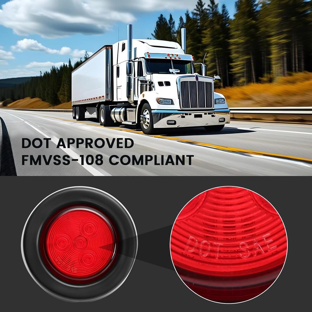 5Pcs 2 Inch Round Led Red Trailer Marker Lights, Led Side Marker Lights With 2 Prong Plug, IP67 Waterproof Clearance Lights For Truck Camper RV