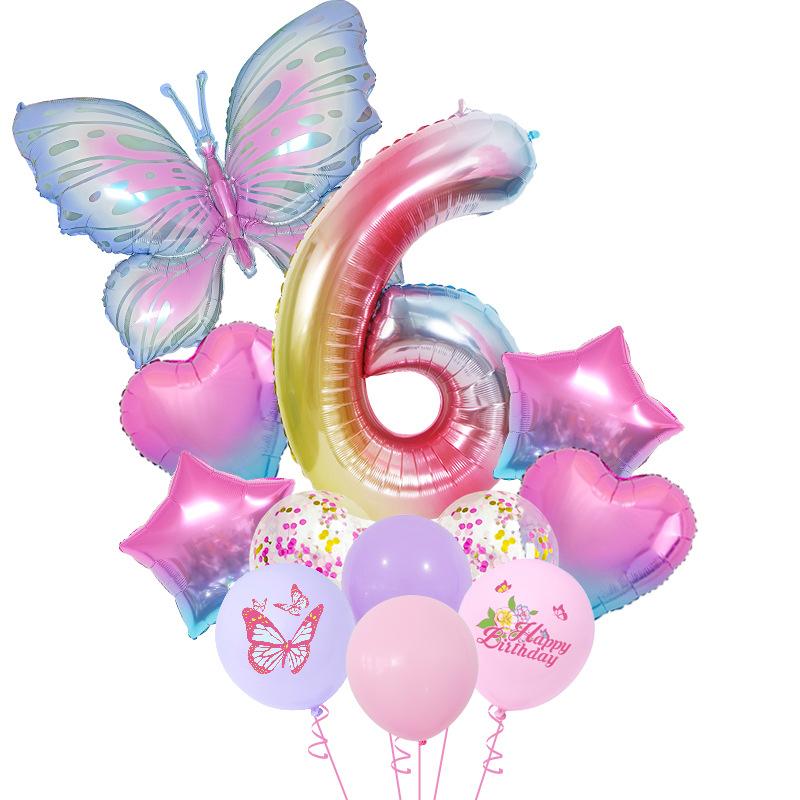 Ice Blue Gradual Change Butterfly Digital Aluminum Film Balloon Set Photo Dream Scene Arrangement Birthday Party
