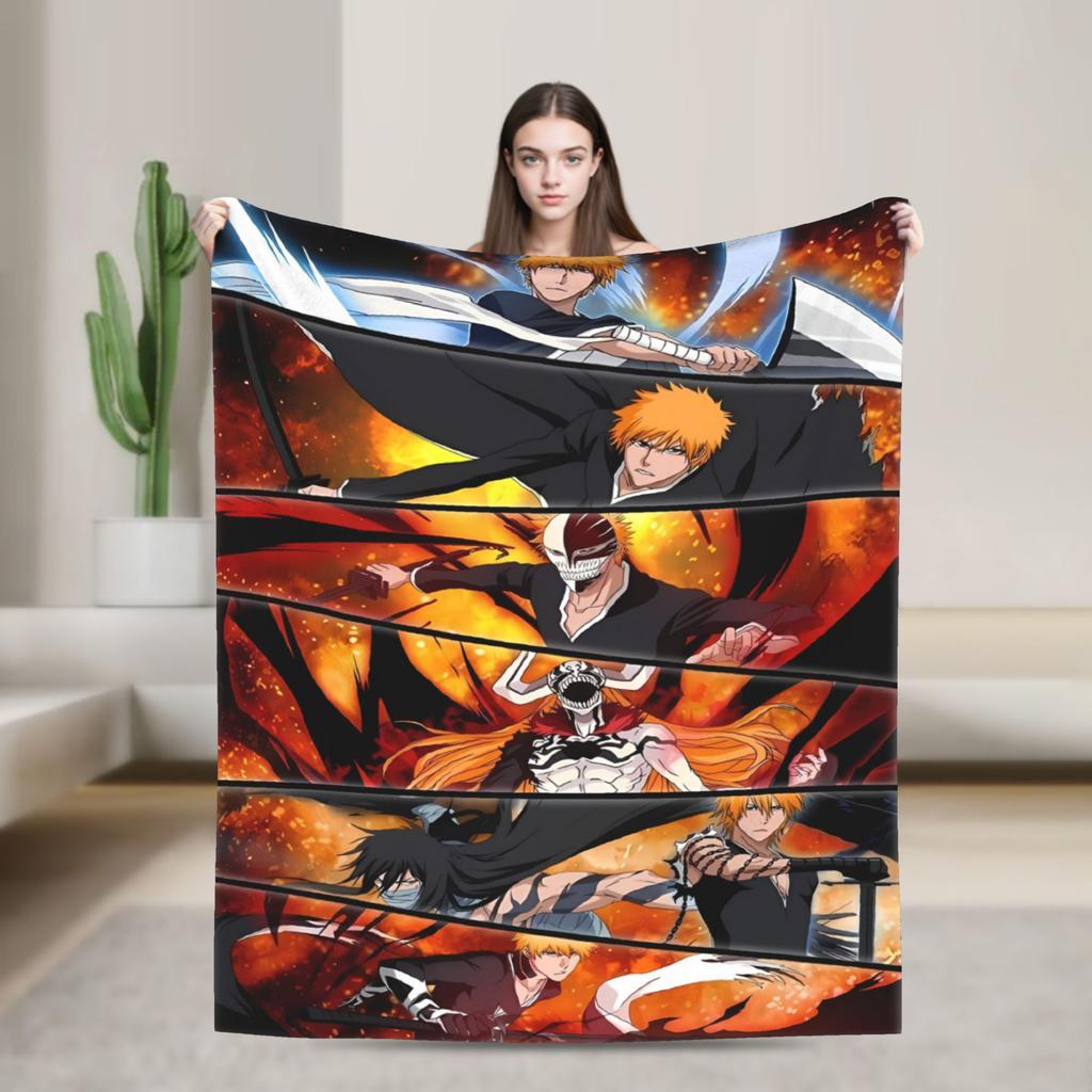 Ichigo Orihime Uryu Blanket Bleached Camping Flannel Throw Blanket For Living Room Super Soft Custom Diy Quality Bedspread Gift