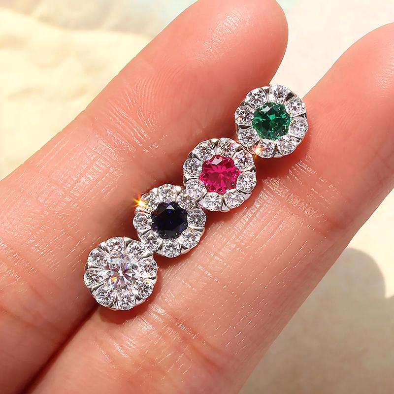 White/Blue/Red/Green Cubic Zirconia Stud Earrings for Women Dainty Ear Stud Temperament Female Accessories Trendy Jewelry