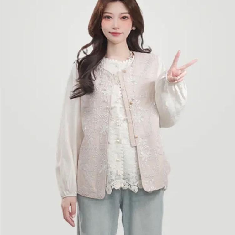 Damen Frühling 2025 Locker Lässig Bestickte Weste - Koreanischer Stil Trendiges Oberteil mit Rundhalsausschnitt