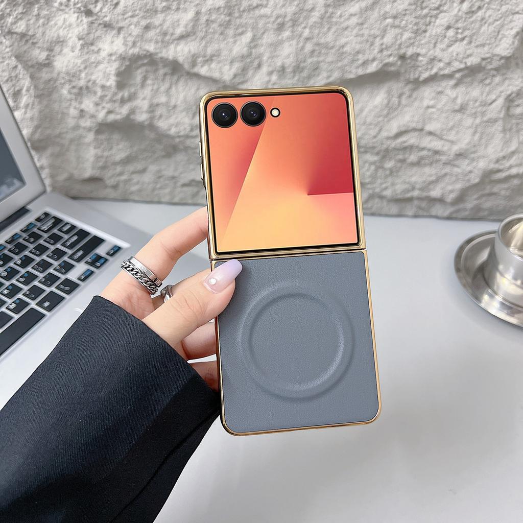 For Samsung Galaxy Z Flip7 5G Magnetic Case Nappa Texture PU+TPU+PC Phone Back Cover