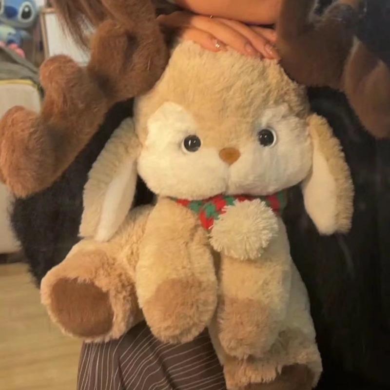 35/40CM Kawaii Cartoon Elk Plush Dolls Stuffed Soft Animal Toys Sika Deer Reindeer for Kids Family Xmas Decoration Gift