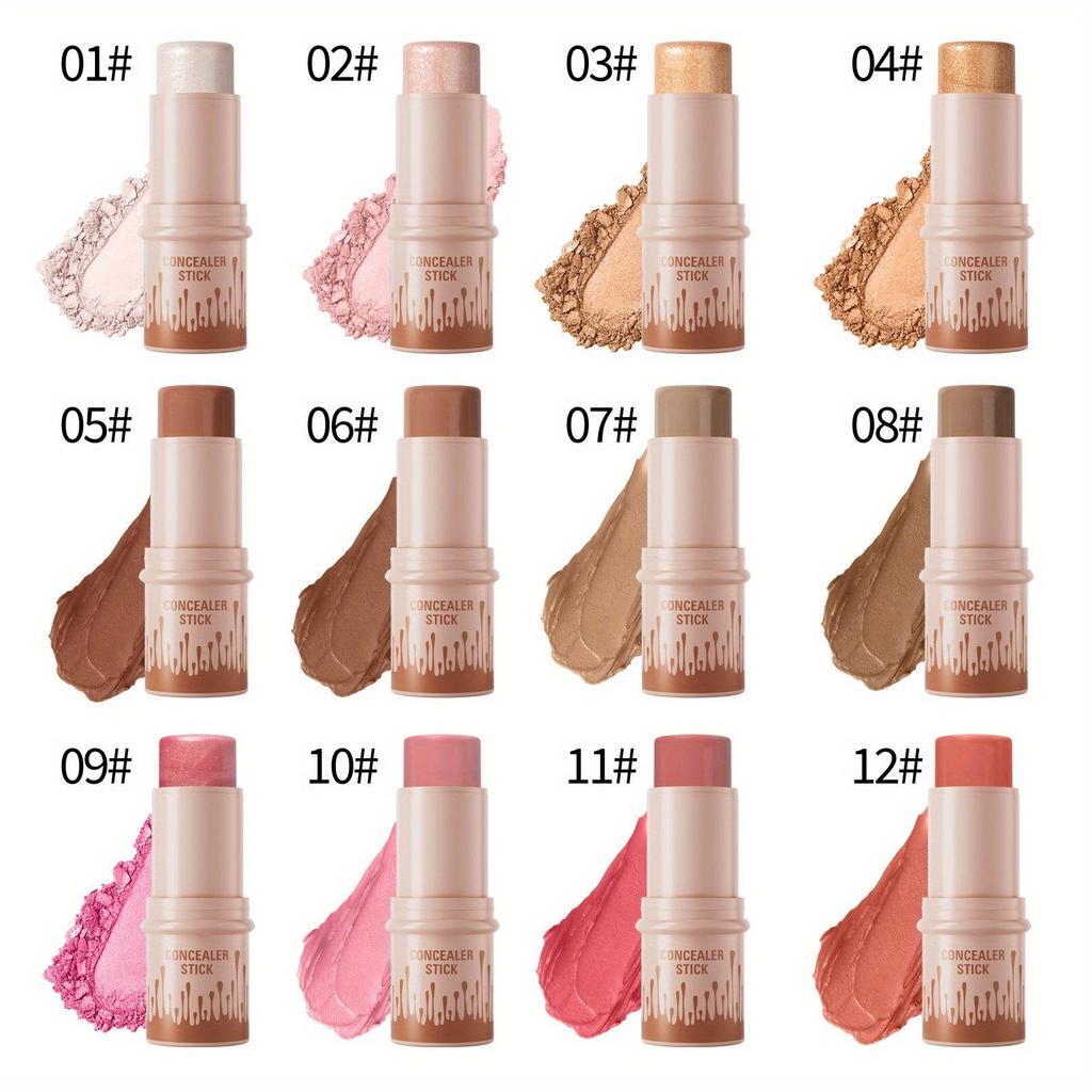 12 colores Blush Stick Matte Highlight Highlighting Stick Maquillaje natural desnudo Definición de rostro Contouring Stick Barra de maquillaje multifuncional