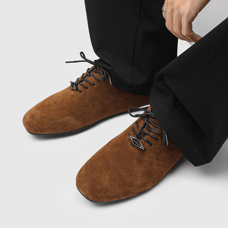 Men's breathable casual shoes soft-soled commuter dress retro derby shoes khaki-J