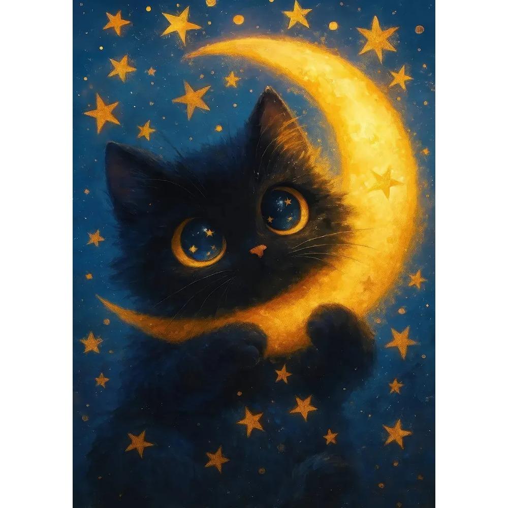 Black Cat Reading in Cozy Bed Orange Cat Cherry Blossom Lotus Landscape Canvas Painting Print Wall Art Picture Room Home Decor