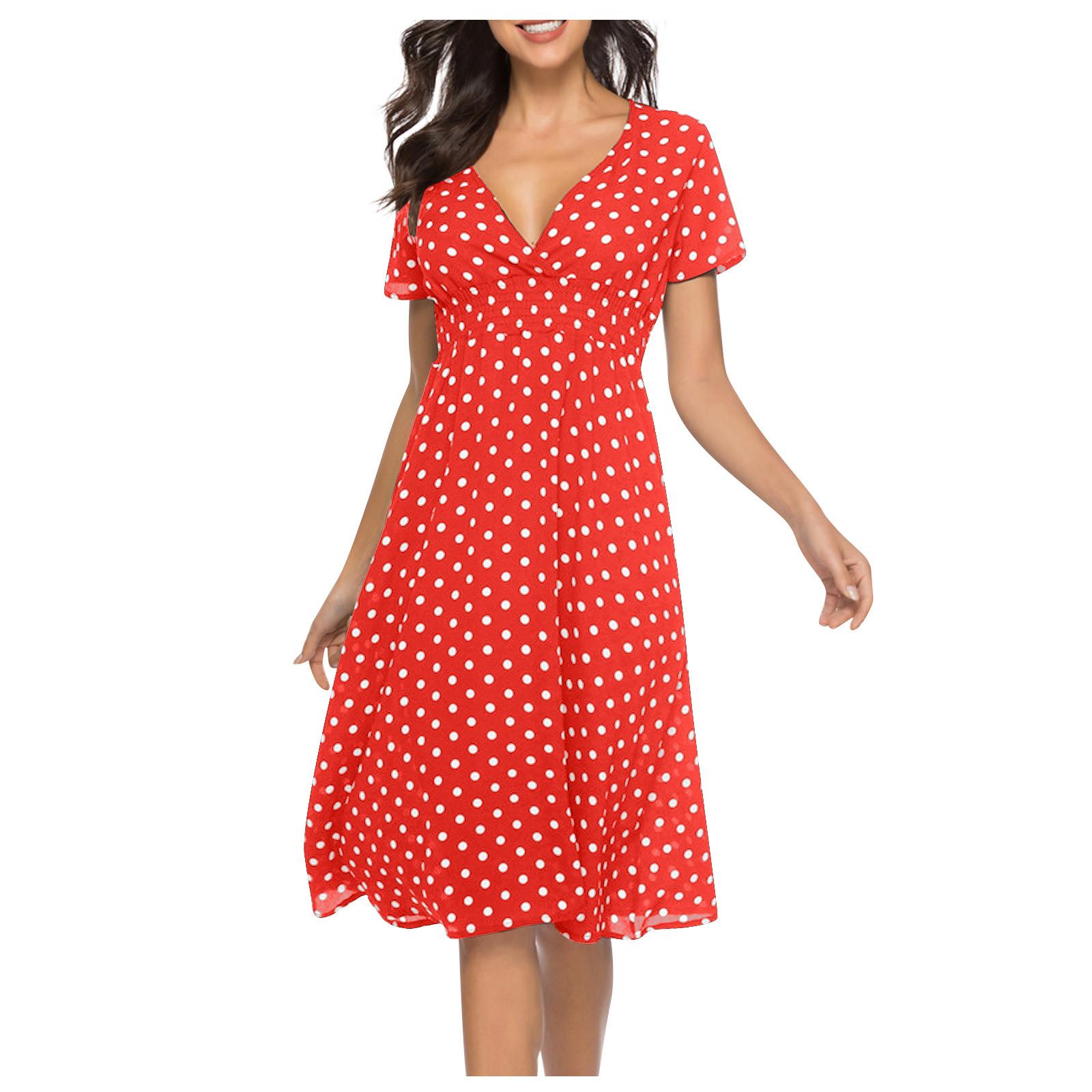 

(SU)Женское повседневное платье в горошек с v-образным вырезом, богемное платье макси