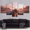 Toile Décoration Murale Peintures 5 Pièces Image HD Route Numéros Route 66 Moto Véhicule Affiche Autocollant Mural Paysage Décoration Maison