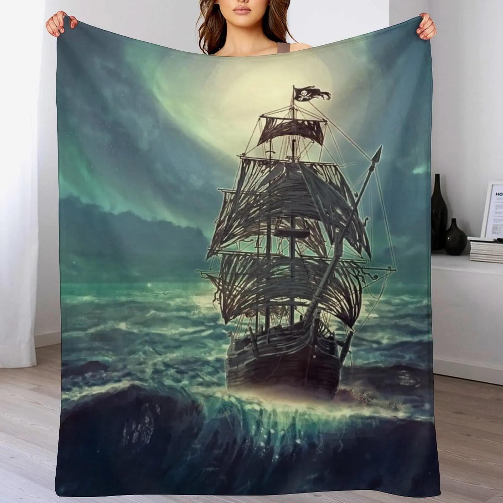 

Ghost Pirate Ship at Night Throw Blanket Warm Plush Fuzzy Blanket for Living Room 102x76cm(40x30in)