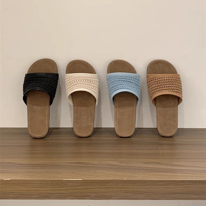 Fashion comfortable versatile new woven sandals one-word slippers beach casual versatile cool slippers women