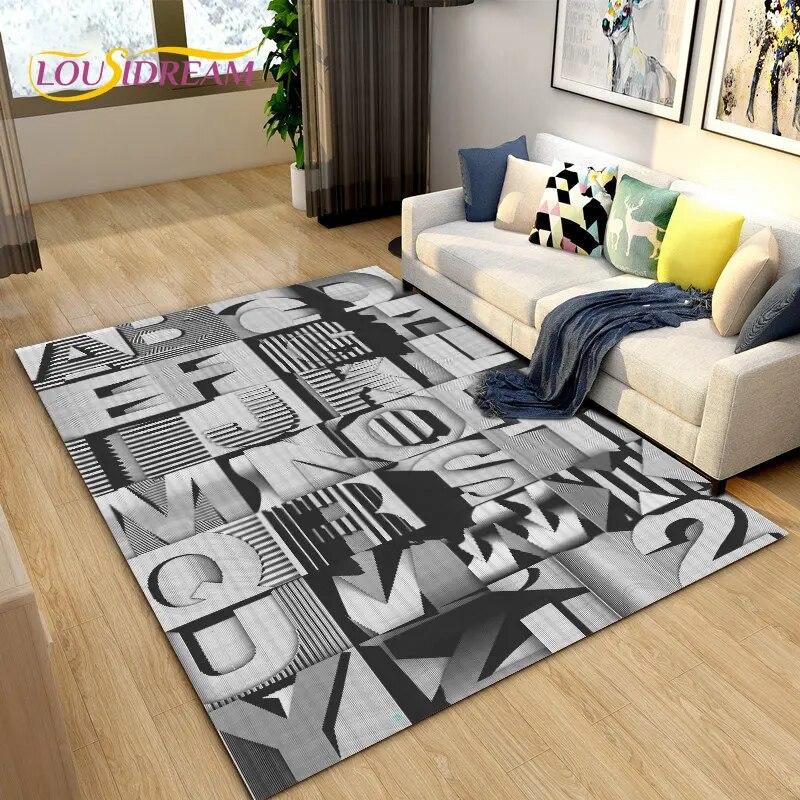 3D Letter Number Retro Nostalgia Area Rug,Carpet Rug for Living Room Bedroom Sofa Doormat,Kids Play Crawling Non-slip Floor Mat