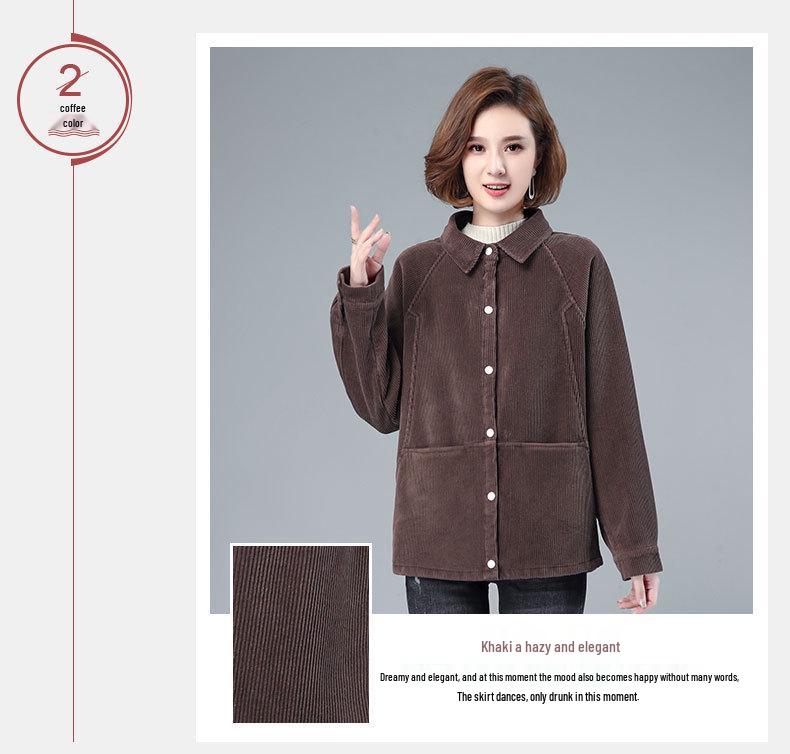 Corduroy Women's Plus Size Casual Short Jacket - Spring & Autumn Fashion for Middle-Aged