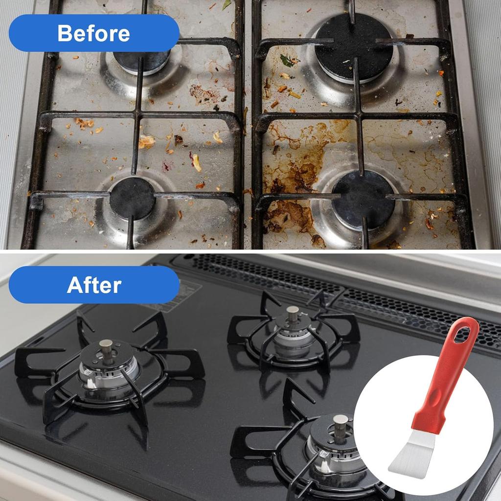 2Pcs Cleaning Scrapers, Scrapers for Ovens Stoves Induction Hob Freezer Stainless Steel Scraper Corner Seam Cleaning Tools Putty Scraper with Plastic