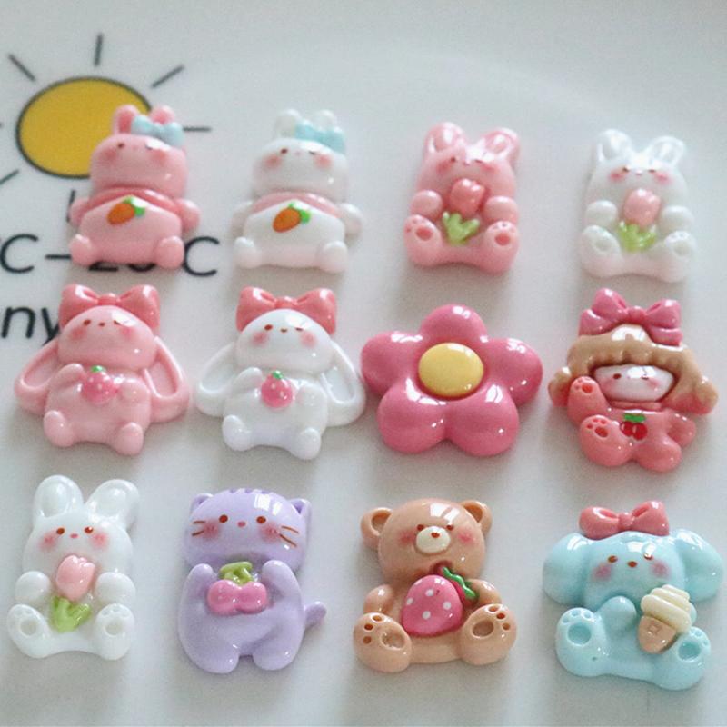 10 Pcs New Fashion Cute Cartoon Rabbit, Girl, Little Bear Resin Scrapbook Diy Jewelry Wedding Hairpin Decorate Accessories A84