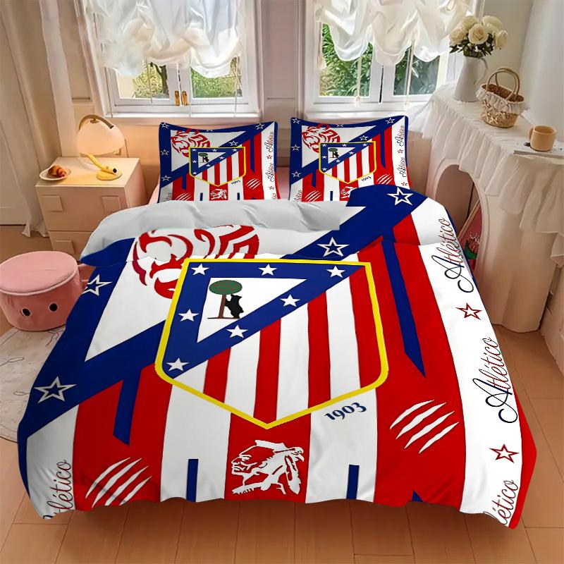Atletico Madrid Crest Print 3Pcs Bedding Setduvet Cover With 2 Bedropillowcase Home Birthday Gift