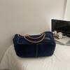 Duża Pojemność Retro Jeansowa Torba Damska Jednokolorowa Na Ramię Crossbody