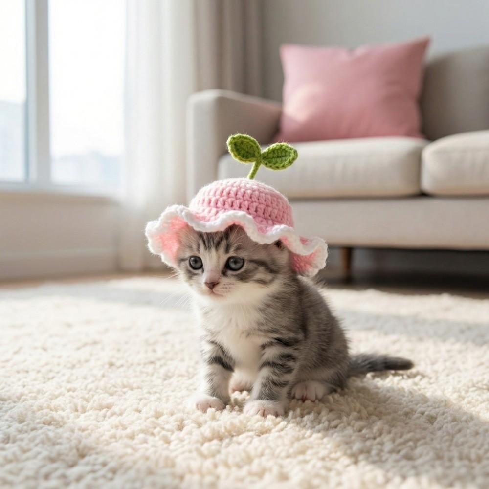 Warm Pet Cap Handmade Cat Tied-up Hat Comfortable Cat Knitted Hat  Puppy Style