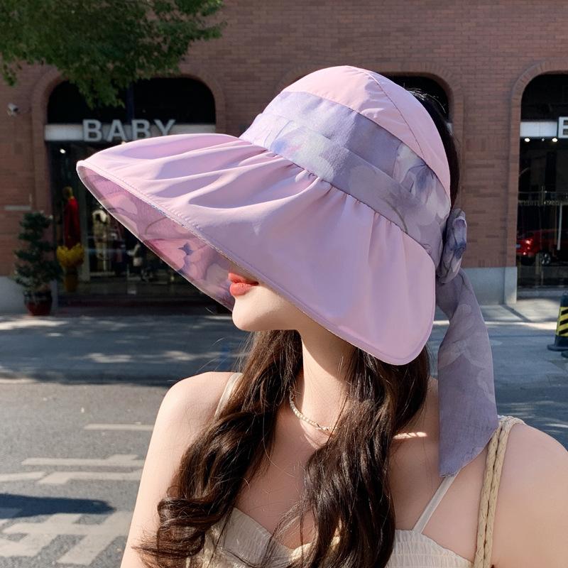 

Летняя шляпа женская новая с принтом шляпа с открытым верхом солнцезащитная шляпа от солнца для путешествий на открытом воздухе козырек панама складная Adjustable фиолетовый