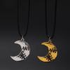 A Gothic creative repair wear moon necklace men and women's vintage leather cord pendant necklace Halloween jewelry gift