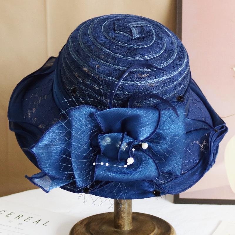 Hat female summer European and American lace breathable sun hat temperament elegant pearl flower bucket hat sun protection sun hat tide