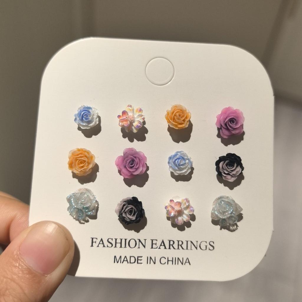 Fresh Simple Silver Pin Earrings- 6 Pairs Niche Flower Ear Stud Earrings Hoop Daily Stainless Steel Fashion All-Match Suit for Girl Women Female Gift