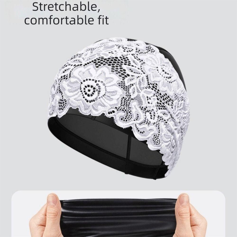 Lace Swimming Cap PU Ear Protect Cap Fashion look Waterproof Swim Hat Daily
