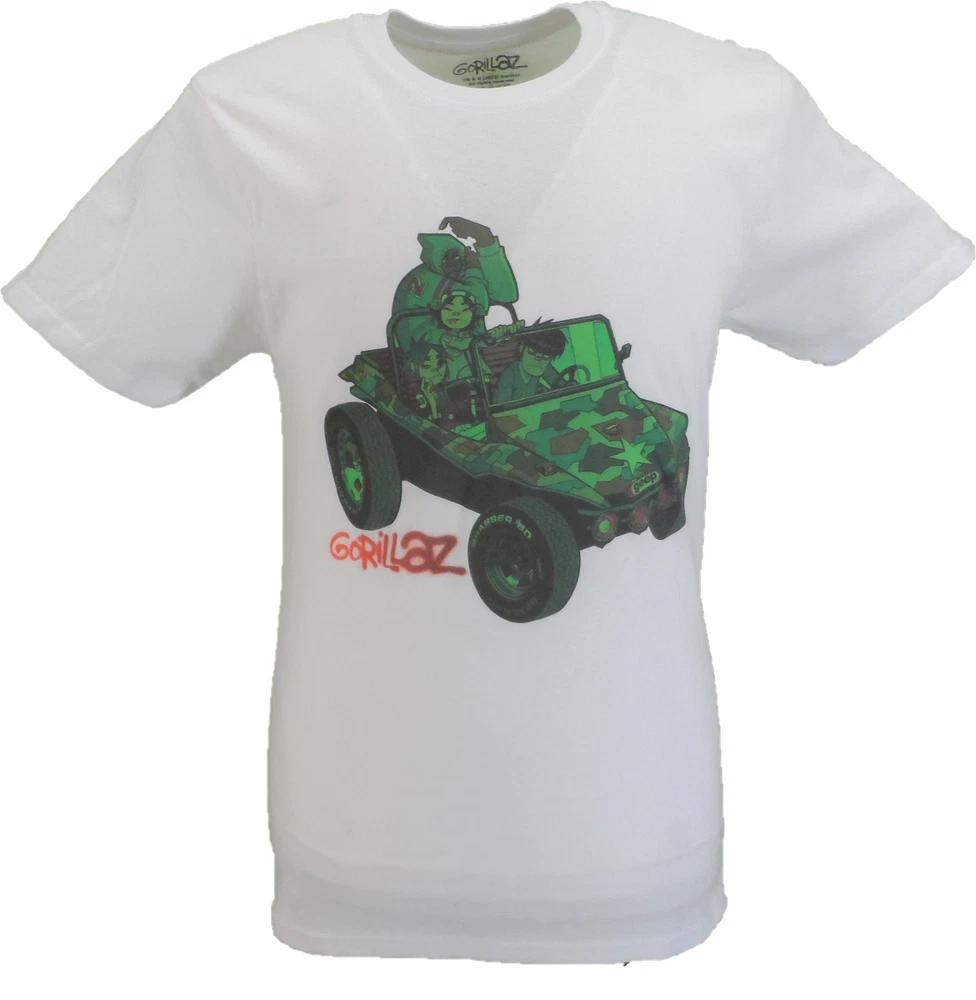Unisexs White Official Gorillaz Green Jeep T Shirt S