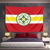A Red Background with a Central Clover Emblem Surrounded by Stars and Leaves. Patterned Tapestry for Bedroom and Living Room Home Decor