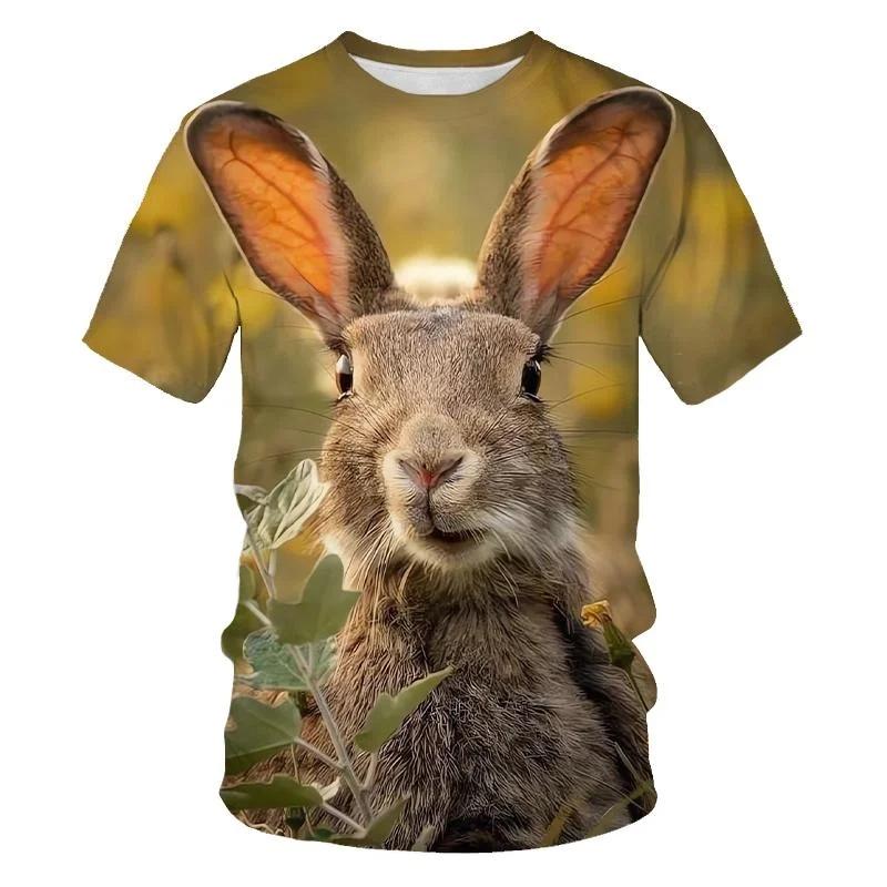 Fashion Cute Rabbit Hare Bunny 3D Print T-Shirts Summer Men Women Short Sleeve T Shirt Oversized Harajuku Tees Tops Kid Clothing