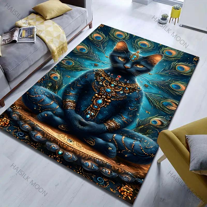 Various Sizes Meditating Cat Print Carpet for Bedroom Living Room Bedside Sofa Floor Mat Modern Home Decor Area Rug