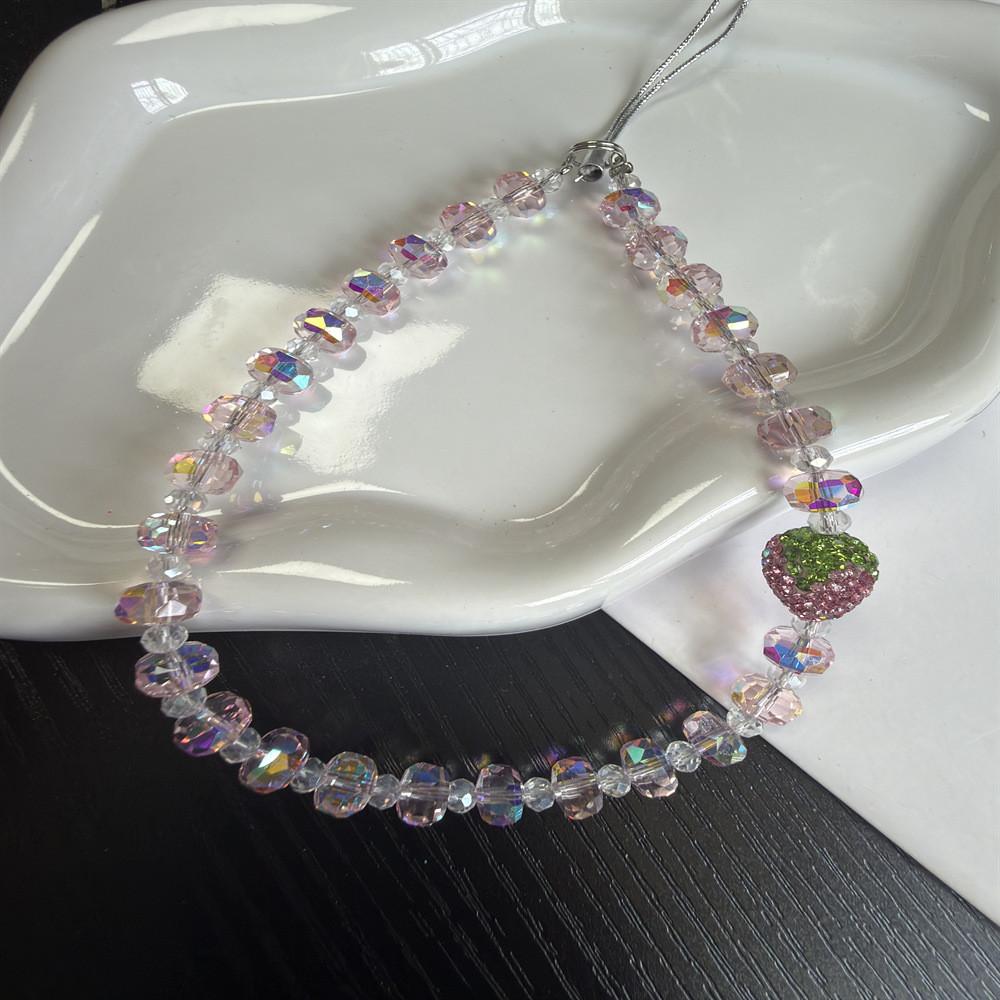 Strawberry Crystal Phone Lanyard With Handcrafted Beads For Girls And Women