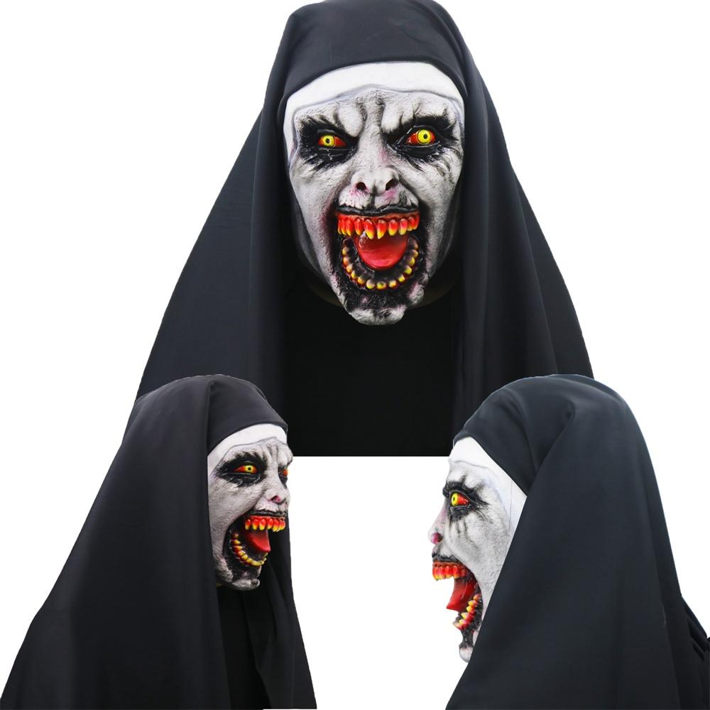 Creepy Nun Horror Mask Valak Scary Latex Full Head Design With Matching Headscarf
