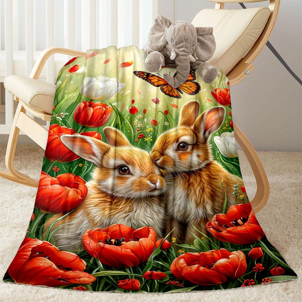 Springtime Bunny Garden Blanket,Suitable for sofas, offices, travel, living rooms, Gifts to relatives and friends, Blanket,Suitable for all seasons.