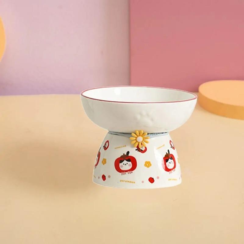 Multi-use Ceramic Cat Bowl Cute Anti Tipping Pet High Foot Bowl Slanted Mouth Non-slip Pet Drinking Feeder Kitten Puppy