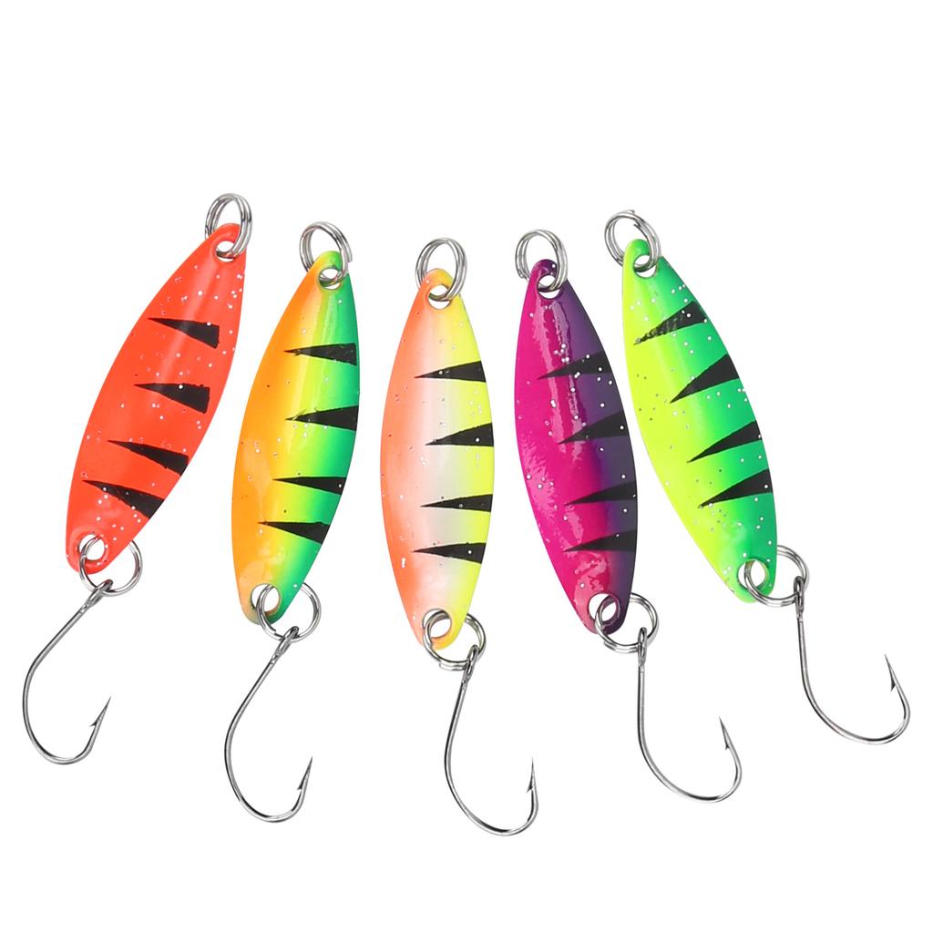 5pcs Colorful Walleye Trout Spoon Bait Metal Crankbait Hard Spoon Spinner Lure Single Hook