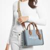 Michael Kors MK Mirella Logo Hardware Zipper Pocket Cotton Denim Tote Bag Women Tote Light-Blue 35F3G7ZT2C-DENIM