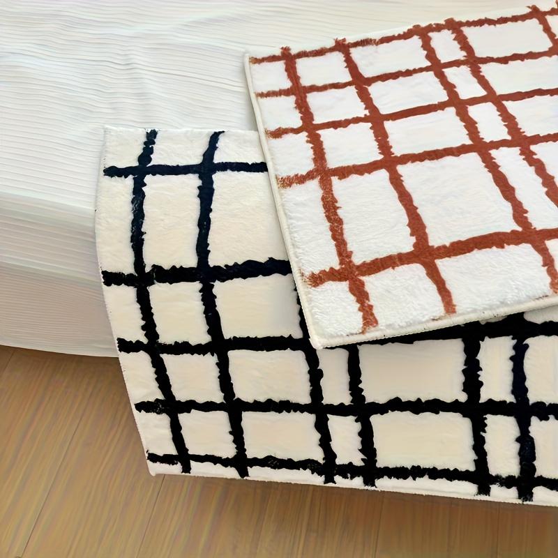 VIKAMA Checked Plush Long Strip Carpet for Room Decoration, Bedroom Bedside Soft Footpad, Living Room Sofa Mat, Home Decoration