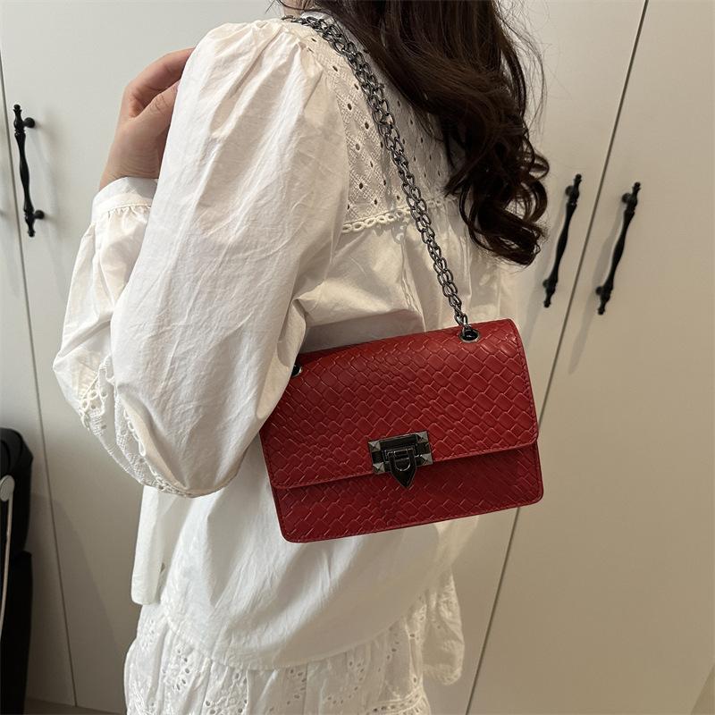 2025 Spring New Chain Small Square Bag Street Trend Stone Pattern Messenger Women's Bag Fashion Zipper Buckle Square Bag