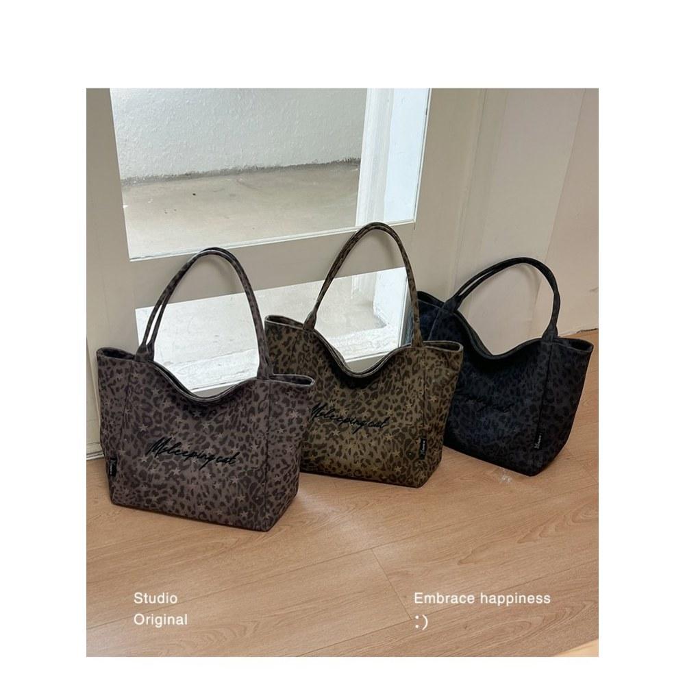Women Leopard Print Large Capacity Canvas Tote Bag for Daily Casual Use