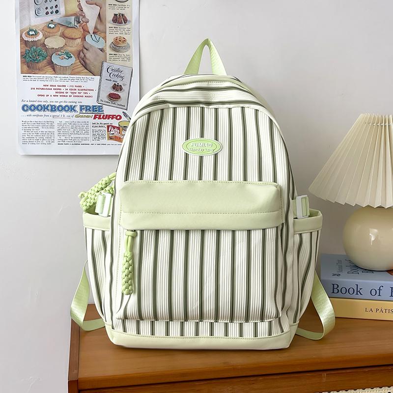 Striped Print Student Schoolbag Lightweight Commuter Backpack Girls Travel Bag