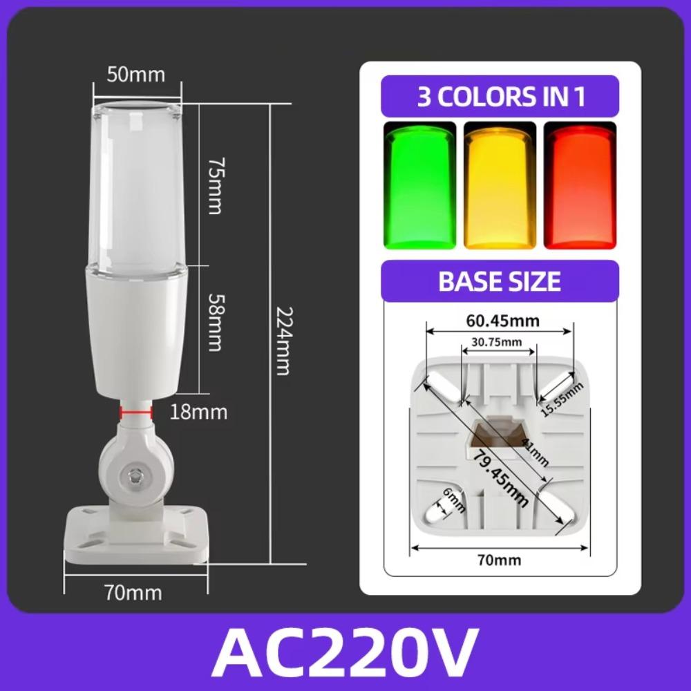 

3-Color LED Signal Light DC12V/24V/AC220V with Buzzer Alarm Alarm Indicator Light 180-degree Foldable Energy Saving Warning Lamp