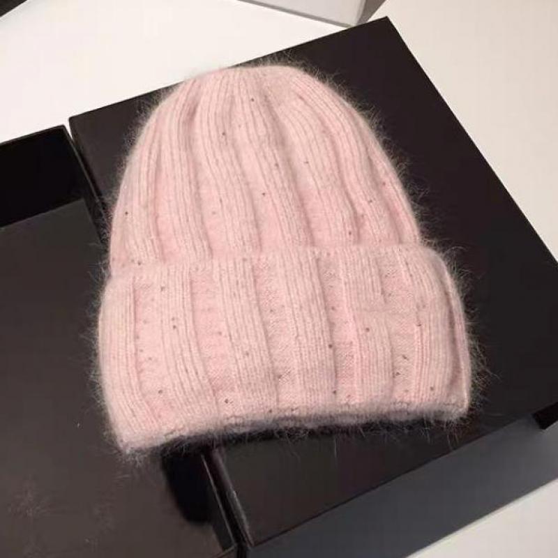 Knitted Beanie Winter Hats Women Men Rabbit Fur With Sequin Wide Stripe Design, Small Face Friendly, Warm & Fashion