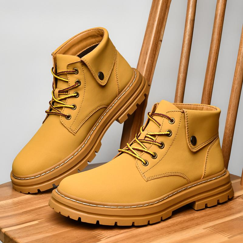 Non-Slip Male Motorcycle Boots Simple Plush Fur Snow Botas Genuine Leather Men Ankle Boots Handmade Autumn Winter High Top Shoes