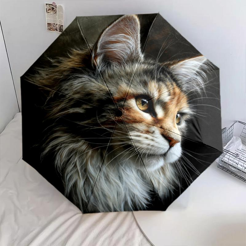 

Black Kitten pattern, automatic folding umbrella, portable and foldable design, 8 ribs, a Christmas or birthday gift.