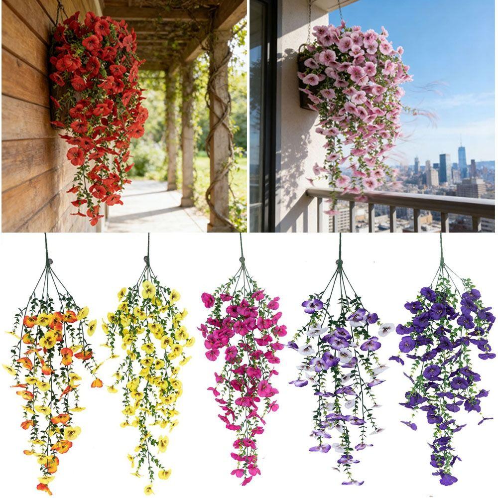 New Multicolor Artificial Flower DIY Lifelike Fake Flower Hanging Viola Tricolor Plants Wreath Wall Hanging Ornament