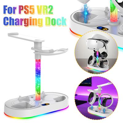 Charging Dock RGB Light Controller Mount with 4 Magnetic Adapter Headset Stand for Play Station5 VR2 Controller Charging Dock