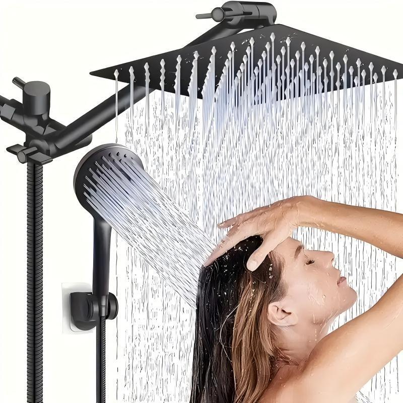 

Stainless Steel 8/10/12 Inch Overhead Showerhead 5 Modes With Extension Arm Multi-function Hand Shower Wall Mounted Showerhead S 8 inch чорний