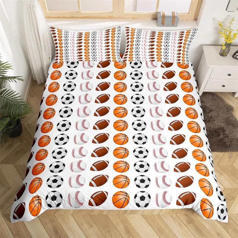 Comforter Soccer Sports Football Game Geometric Pattern Bedding Set For Kids Boys Girls Microfiber Ball Gaming